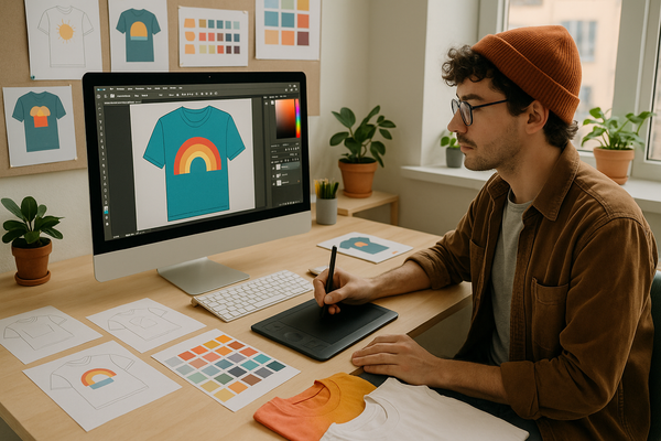 create a photo a person is designing a design for t shirt